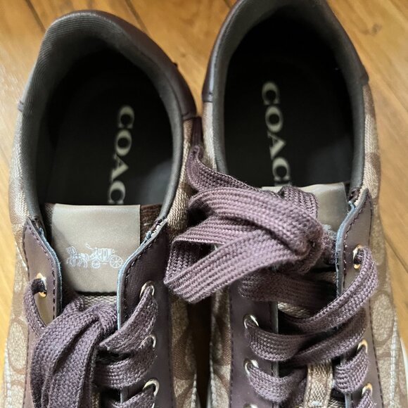 Coach Size 9.5 Khaki Mahogany C126 Low Top Signature Coated Canvas Sneaker Shoes - Picture 5 of 16